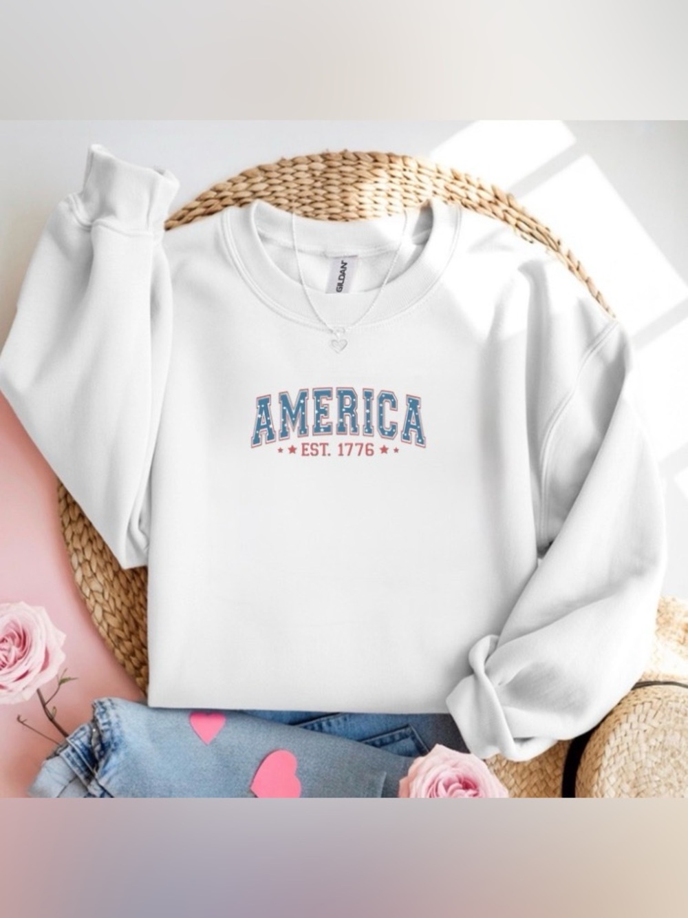 Gildan Light Gray Crewneck Sweatshirt with Measurement Graphic